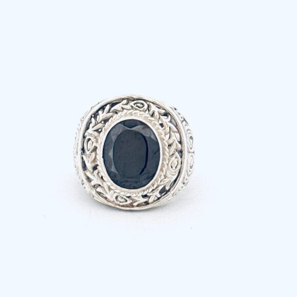 Estate Vintage Bali Sterling Silver 925 Black Onyx Ring Size 6 Statement 9.4g - Picture 1 of 10